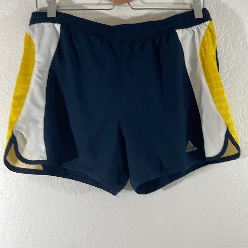 Adidas Athletic Shorts Adjustable Waist Blue White Yellow Size Small